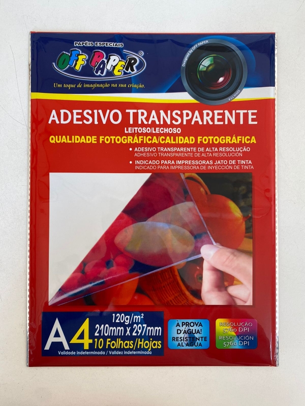 Adesivo Vinil Transparente (Leitoso) A4 120g Off Paper