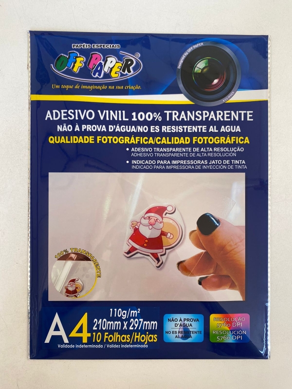 Adesivo Vinil 100% Transparente A4 110g 10fls OffPaper