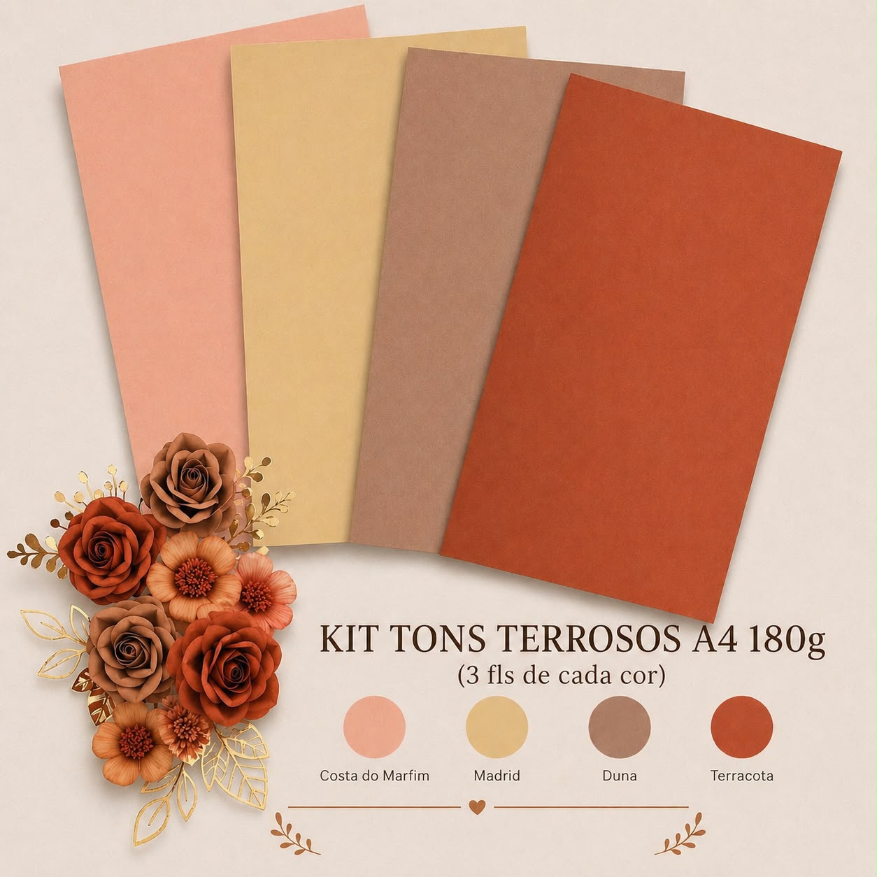 Kit Tons Terrosos A4 180g 12 fls (3 de cada cor)