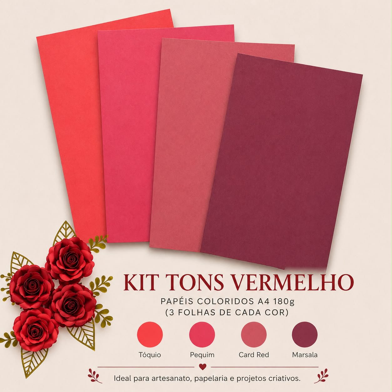 Kit Tons Vermelho A4 180g 12 fls (3 de cada cor)