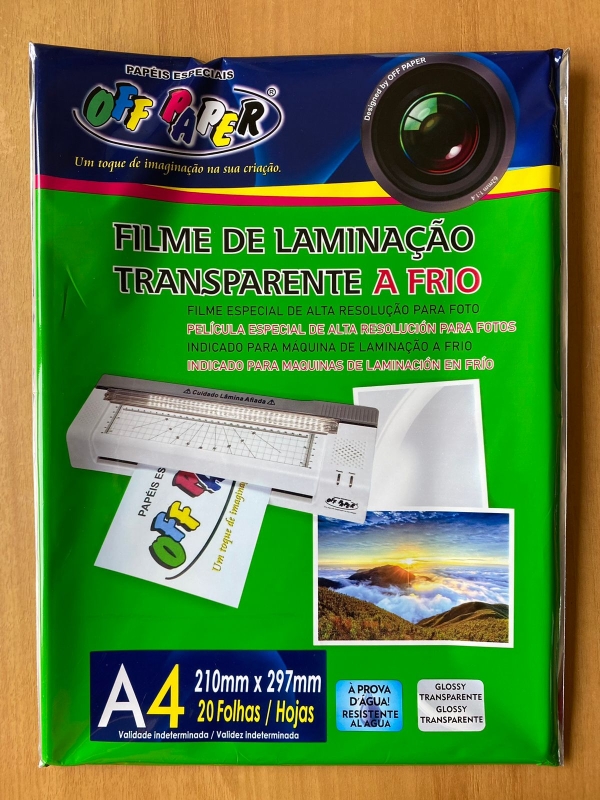 Filme de Laminação a frio - Transparente A4 20 fls Off Paper