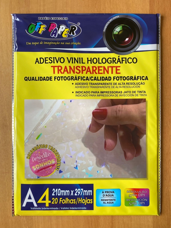 Adesivo Vinil Holográfico - Transparente A4 20 fls Off Paper