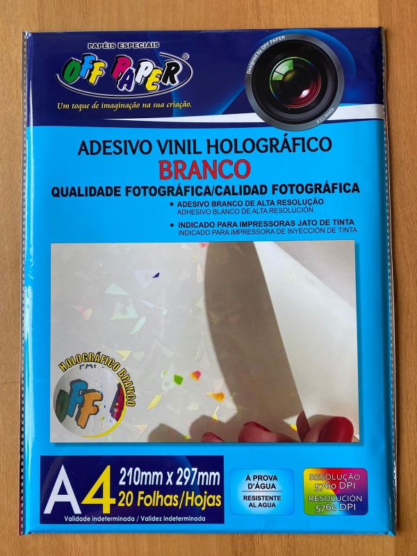 Adesivo Vinil Holográfico - Branco A4 20 fls Off Paper