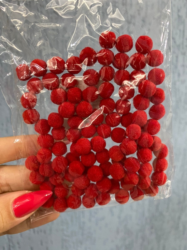 Pompom 10mm - Pacote Com 100 Unidades - Cor: Vermelho