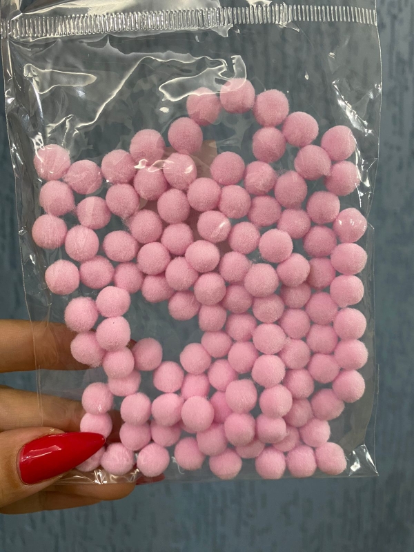 Pompom 10mm - Pacote Com 100 Unidades - Cor: Rosa Bebê