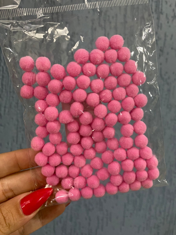 Pompom 10mm - Pacote Com 100 Unidades - Cor: Rosa Médio