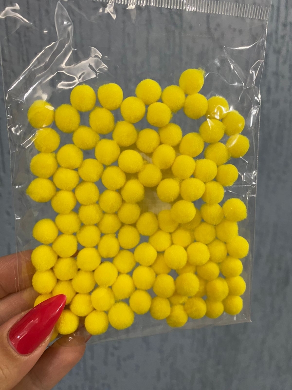 Pompom 10mm - Pacote Com 100 Unidades - Cor: Amarelo