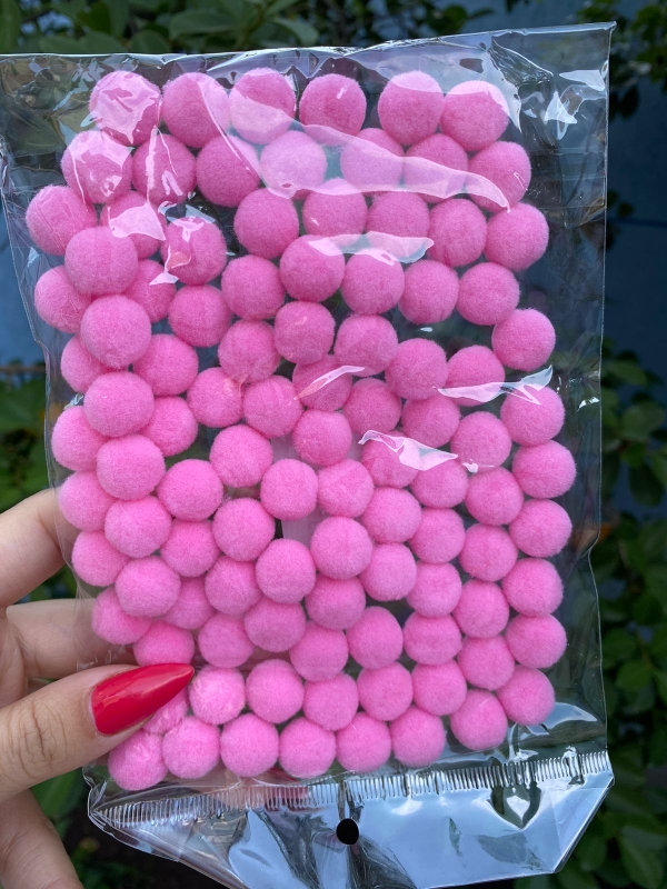 Pompom 15mm - Pacote Com 100 Unidades - Cor: Rosa Médio