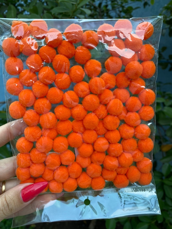 Pompom 15mm - Pacote Com 100 Unidades - Cor: Laranja