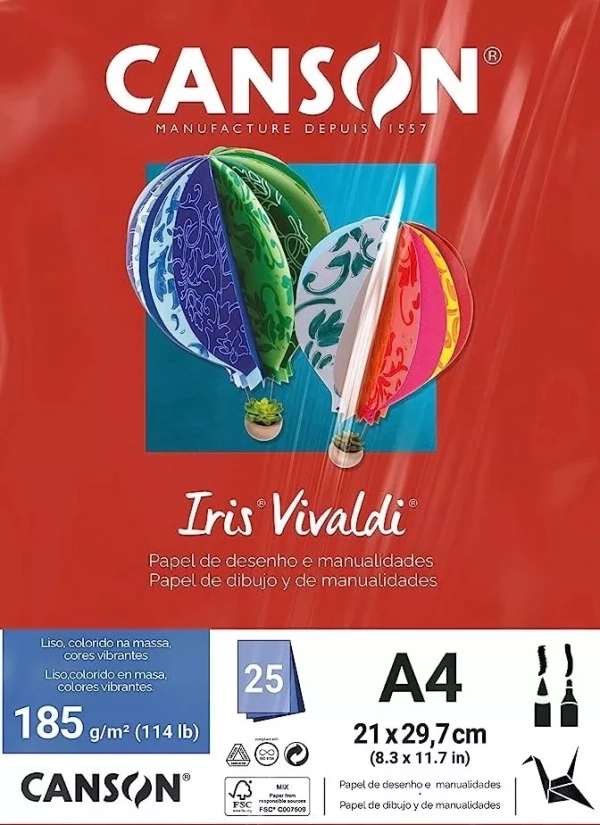 Canson Iris Vivaldi Vermelho A4 185g 25fls