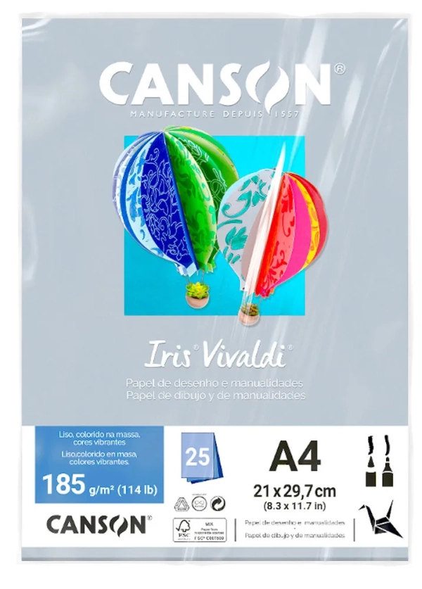 Canson Iris Vivaldi Cinza A4 185g 25fls